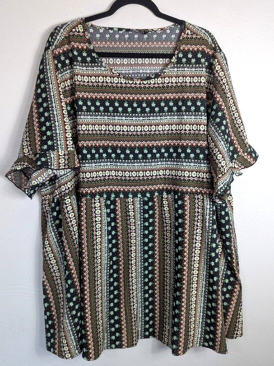 Tops - Black Micro Floral Print Babydoll Peplum Top Size